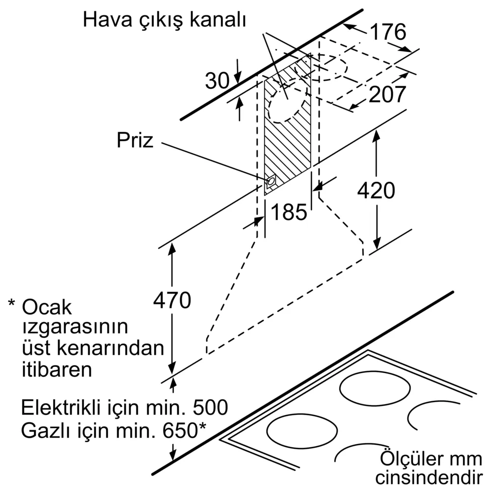 Bosch Seri 2 Duvar Tipi Davlumbaz 60cm Siyah - DWP64CC60T