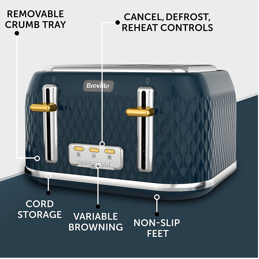 Breville Curve 4 Slice Toaster, Gold - VTT965